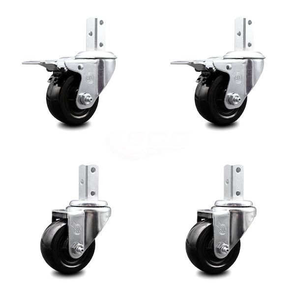 3.5 Inch Hard Rubber Swivel 7/8 Inch Square Stem Caster Total Lock Brakes, 2PK